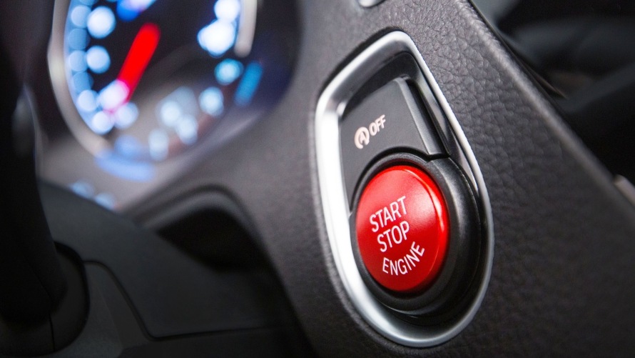 BMW M2 Competition engine start/stop button in red