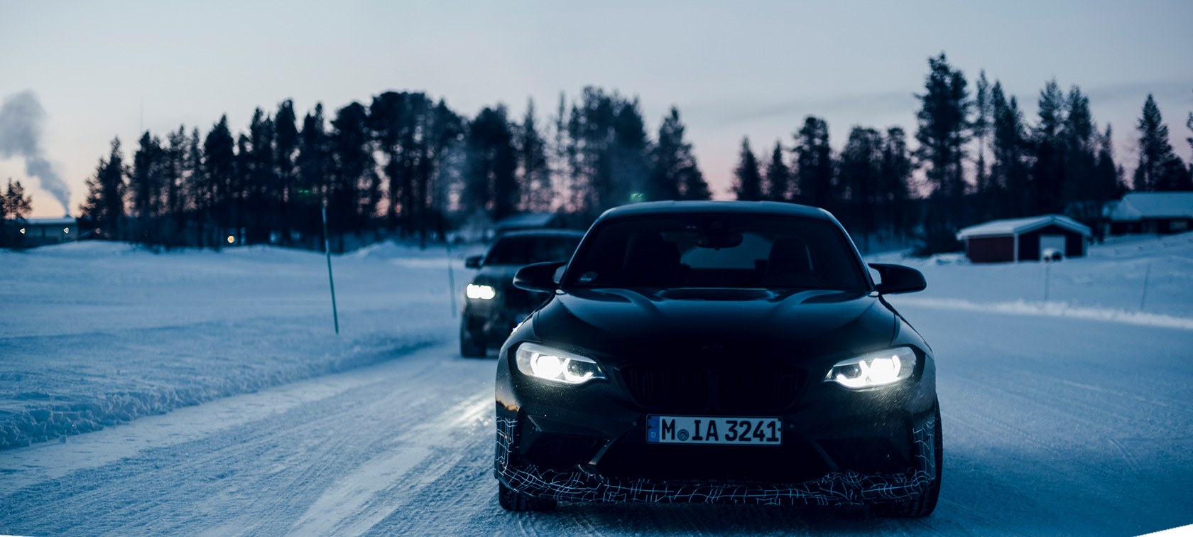 The prototypes of BMW M2 CS and X5 M in Arjeplog on road test