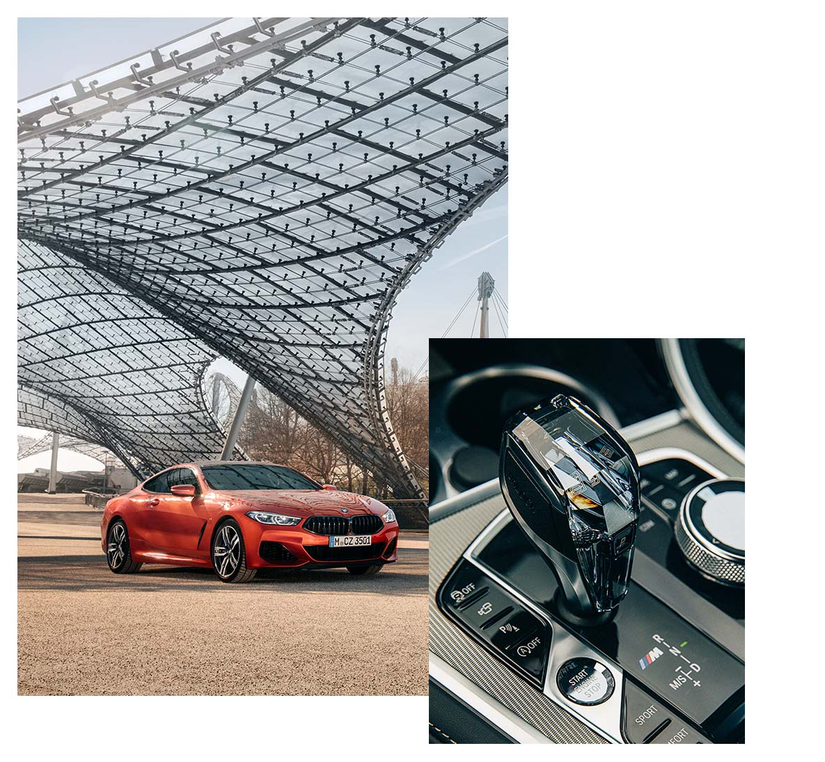 BMW M850i xDrive Coupé Rotes BMW M850i xDrive Coupé im Münchner Olympiapark