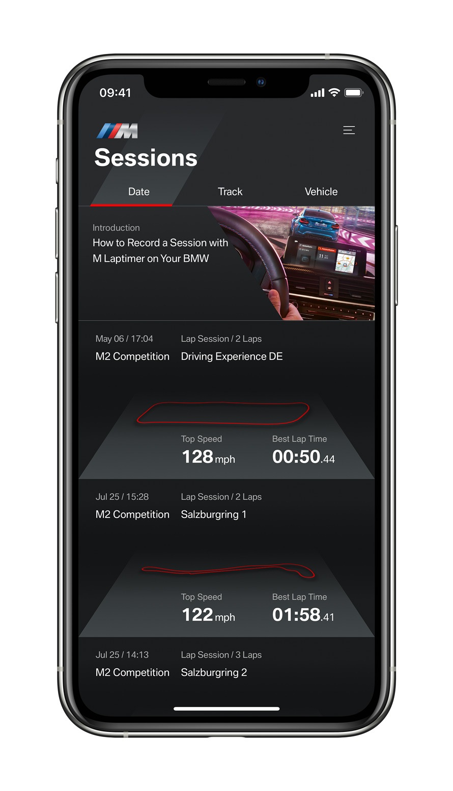 The BMW M Laptimer The new BMW M Laptimer for iOS, showed on an iPhone