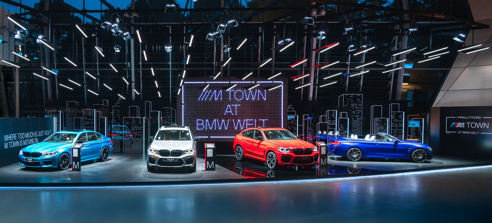 All current M cars at M Town exhibition at BMW Welt