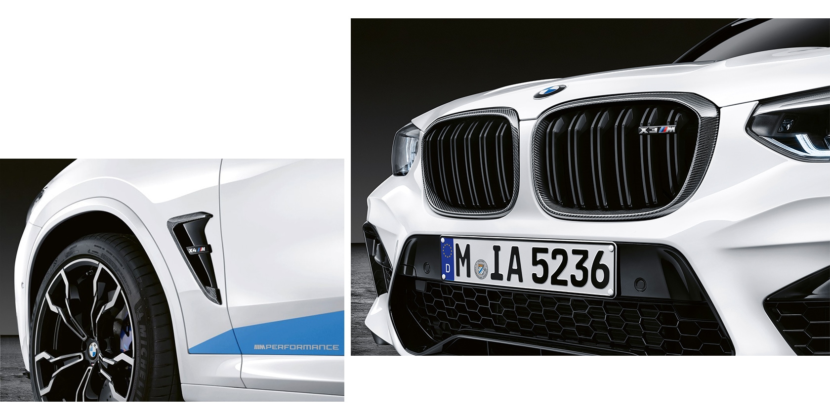 M Leichtmetallfelge, Air Breather Carbon und M Doppelniere Carbon aus dem M Performance Parts Programm für den BMW X4 M und X3 M