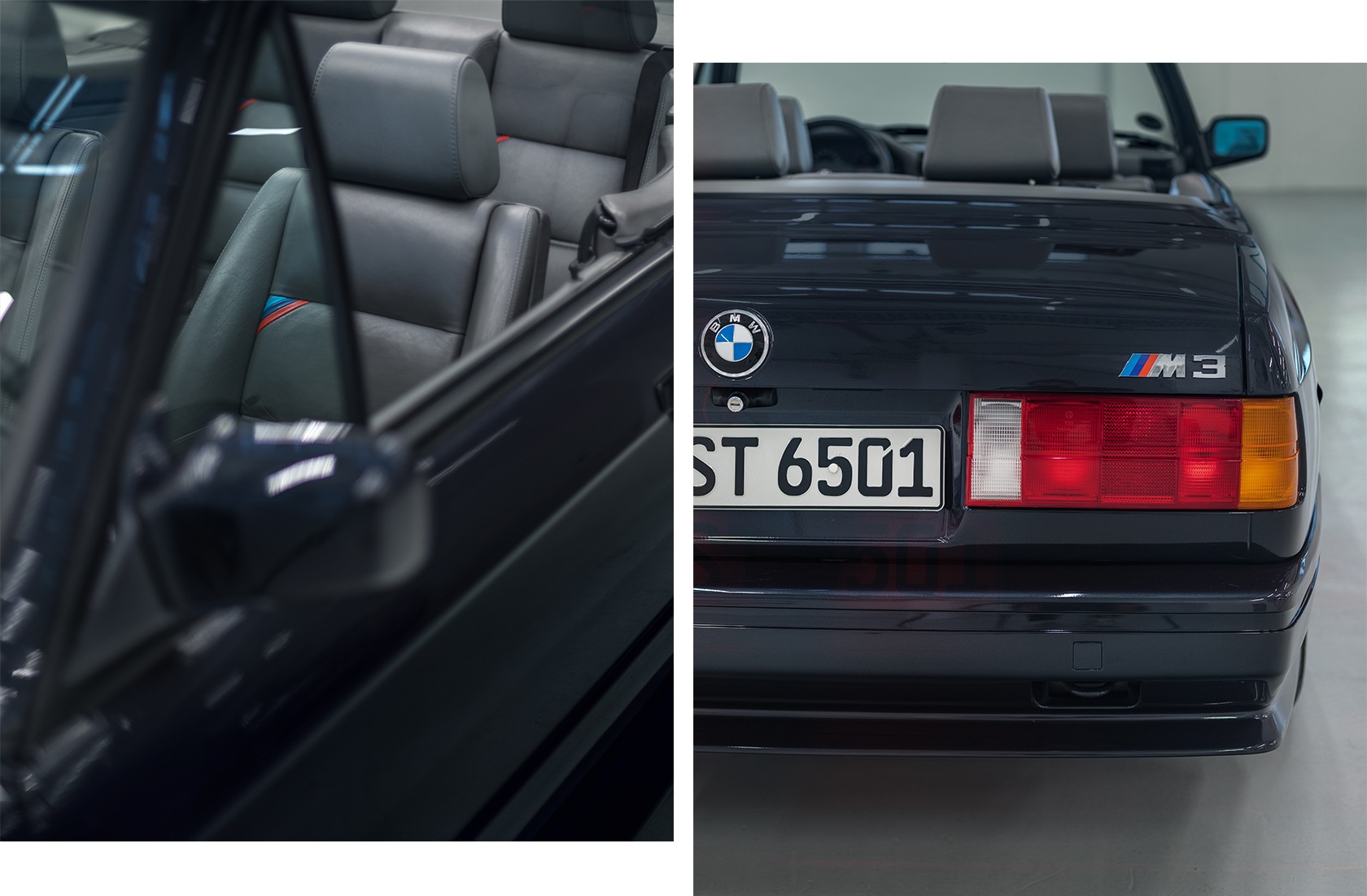 BMW M3 E30 Cabrio in Macaoblau Heck und Interieur
