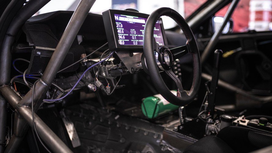 The steering wheel of the Driftbrothers' BMW M4 Competition