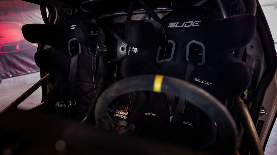 The racing seats of the Driftbrothers' BMW M4 Competition