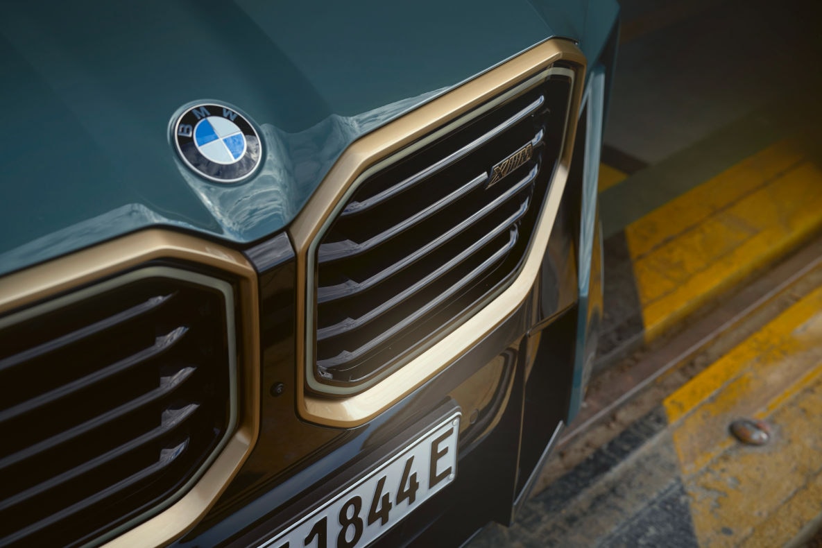 Detail: Kidney and emblem of the BMW XM.