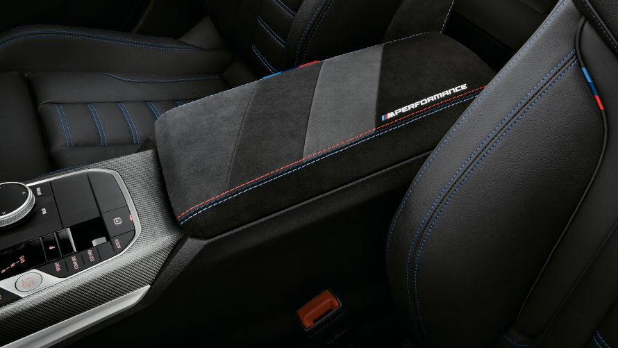 M Performance armrest in Alcantara for BMW 3 Series.