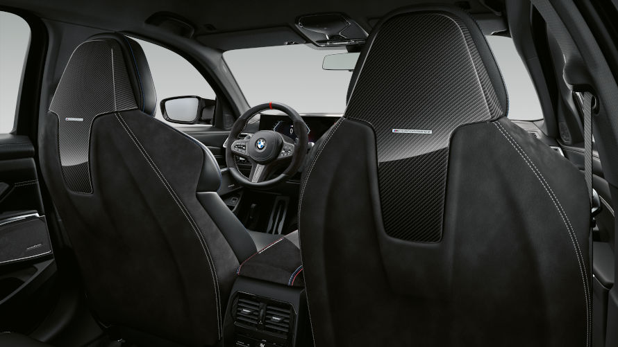 M Performance backrest cover in Alcantara/carbon fibre wet for BMW 3 Series.