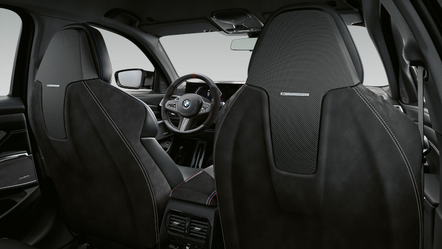 M Performance backrest cover in Alcantara/carbon fibre dry for BMW 3 Series.