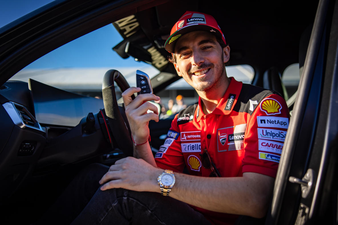 Pecco Bagnaia in the cockpit of the BMW M3 Toruing.