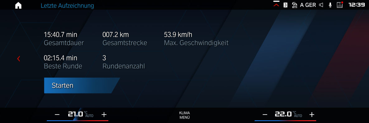 Auswertung der gefahrenen Runden im BMW M Laptimer onboard.