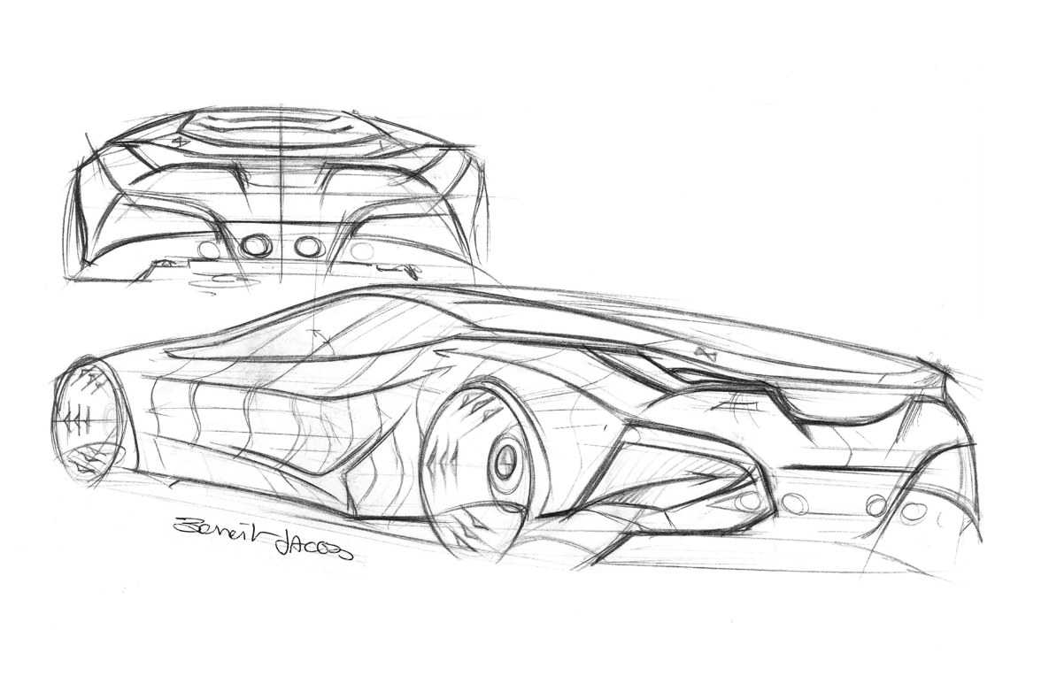 Designskizzen zum Heck des BMW M1 Hommage.