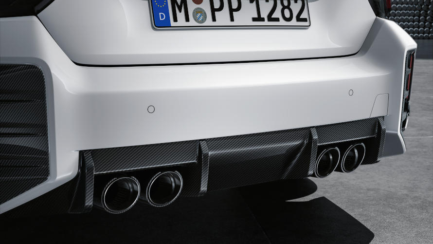 BMW M2 with BMW M Performance Parts: M Performance rear diffuser in carbon fiber, M Performance rear bumper attachment in carbon fiber and M Performance tail pipe finisher in carbon fiber/titanium.
