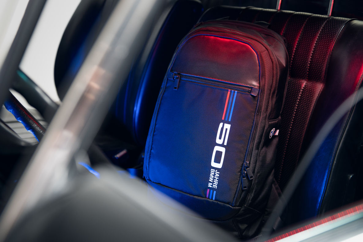 The backpack is part of the 50 years of BMW M Collection.