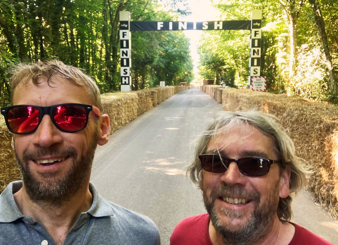 Jörg Weidinger and Markus Krajnik in front of the finish line of the Festival of Speed.