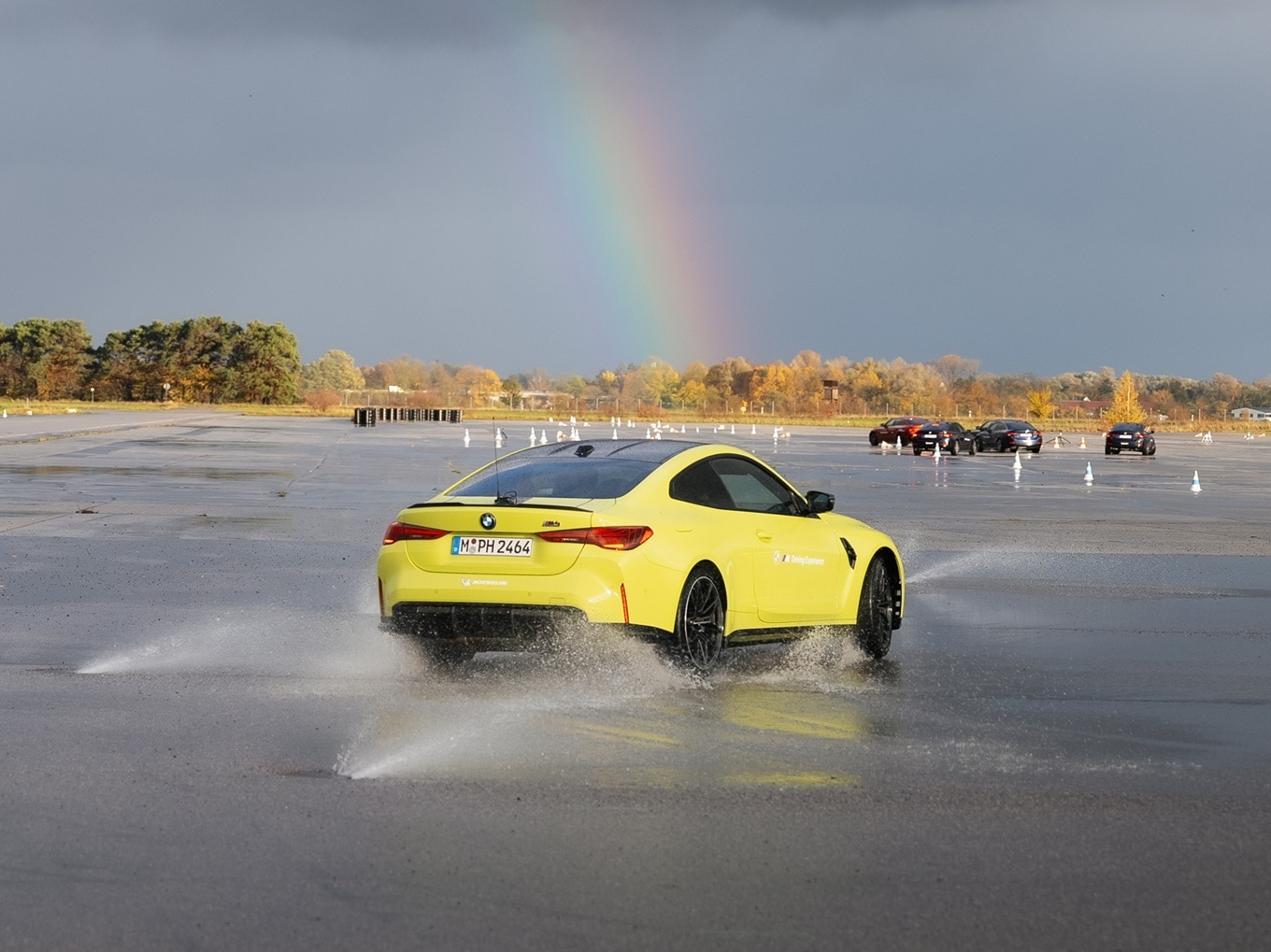 BMW M4 during test drives on wet surfaces.