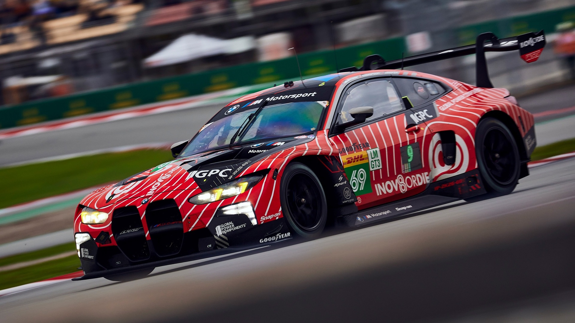 The #69 BMW M4 GT3 EVOBMW M Hybrid V8 during the FIA WEC race at Barcelona 2026. 
