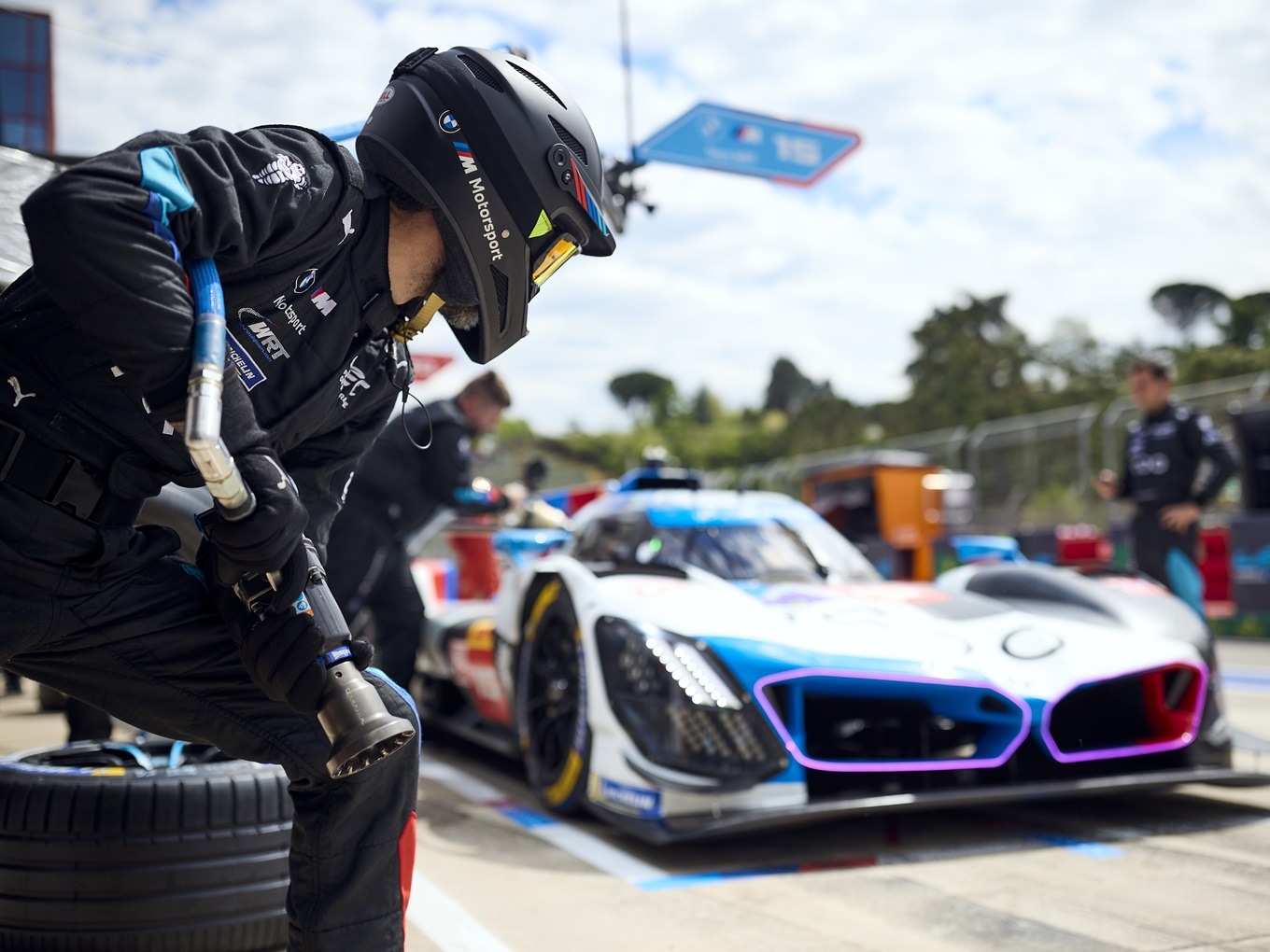 BMW M Hybrid V8 at a pit stop in Imola.