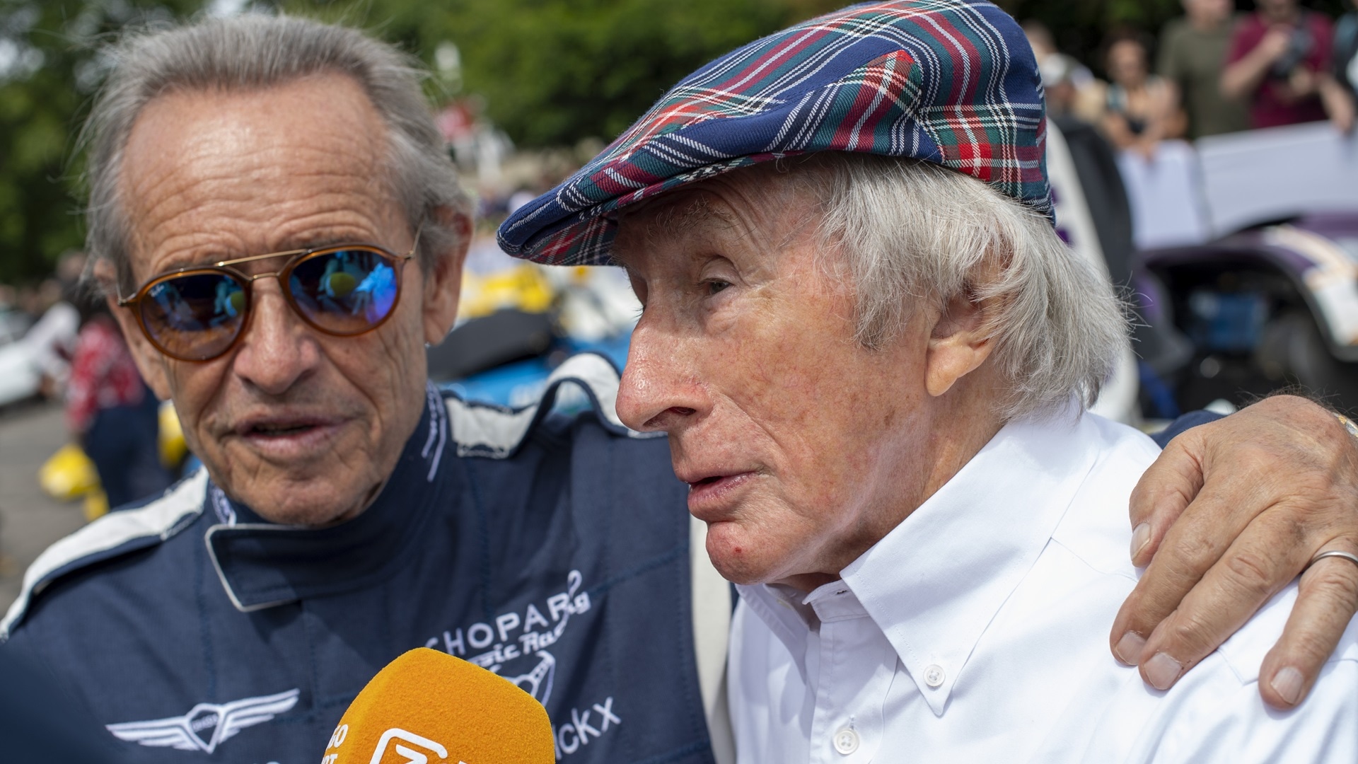 The 2 Jackies: racing legends Jackie Ickx, (L) and Sir Jackie Stewart at Goodwood, 2024.