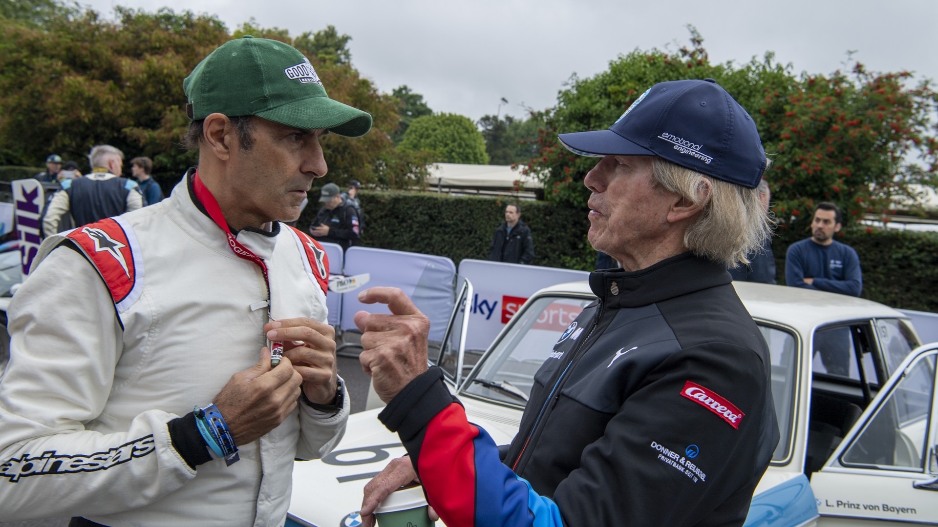Le Mans victor Emanuele Pirro (L) and Prince Leopold of Bavaria (R) at Goodwood, 2024.