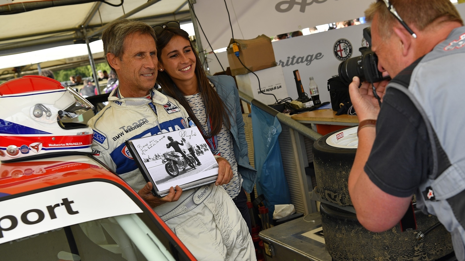 Souvenir photo with world touring champion Roberto Ravaglia at Goodwood, 2017.