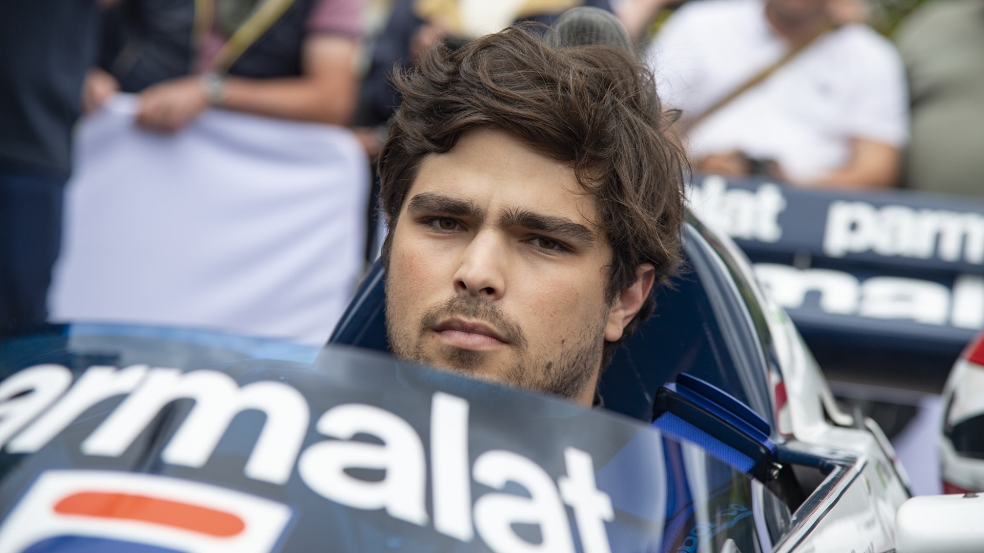 Racing driver Pedro Piquet in the former Bolide of his father, Nelson Piquet, at 2022's Festival of Speed.