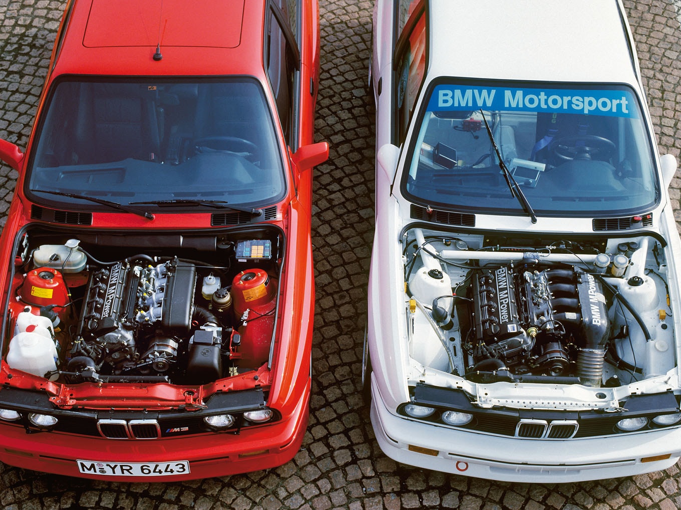 Street legal engine on the left, racing engine on the right.