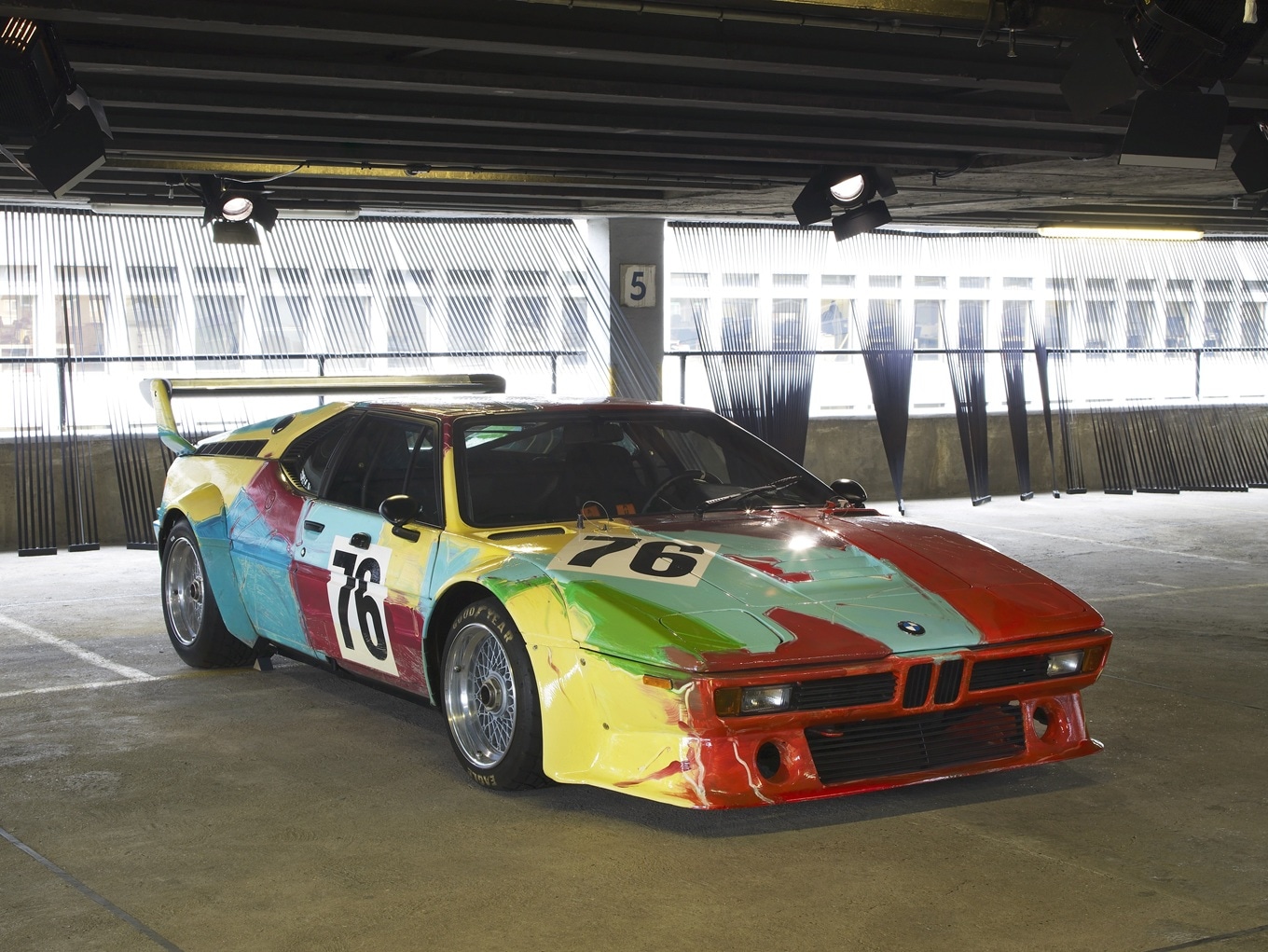 The BMW M1 Art Car by Andy Warhol in a London car park, 2012.&nbsp;