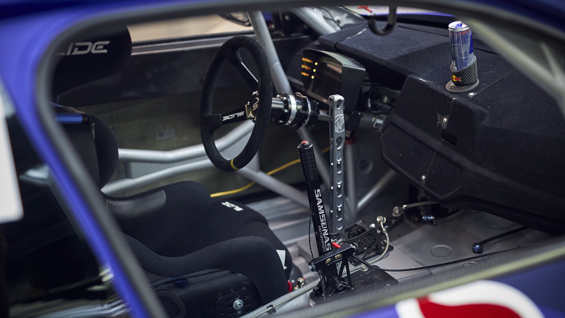 Cockpit of the BMW M2 Drift Competition with gear stick.