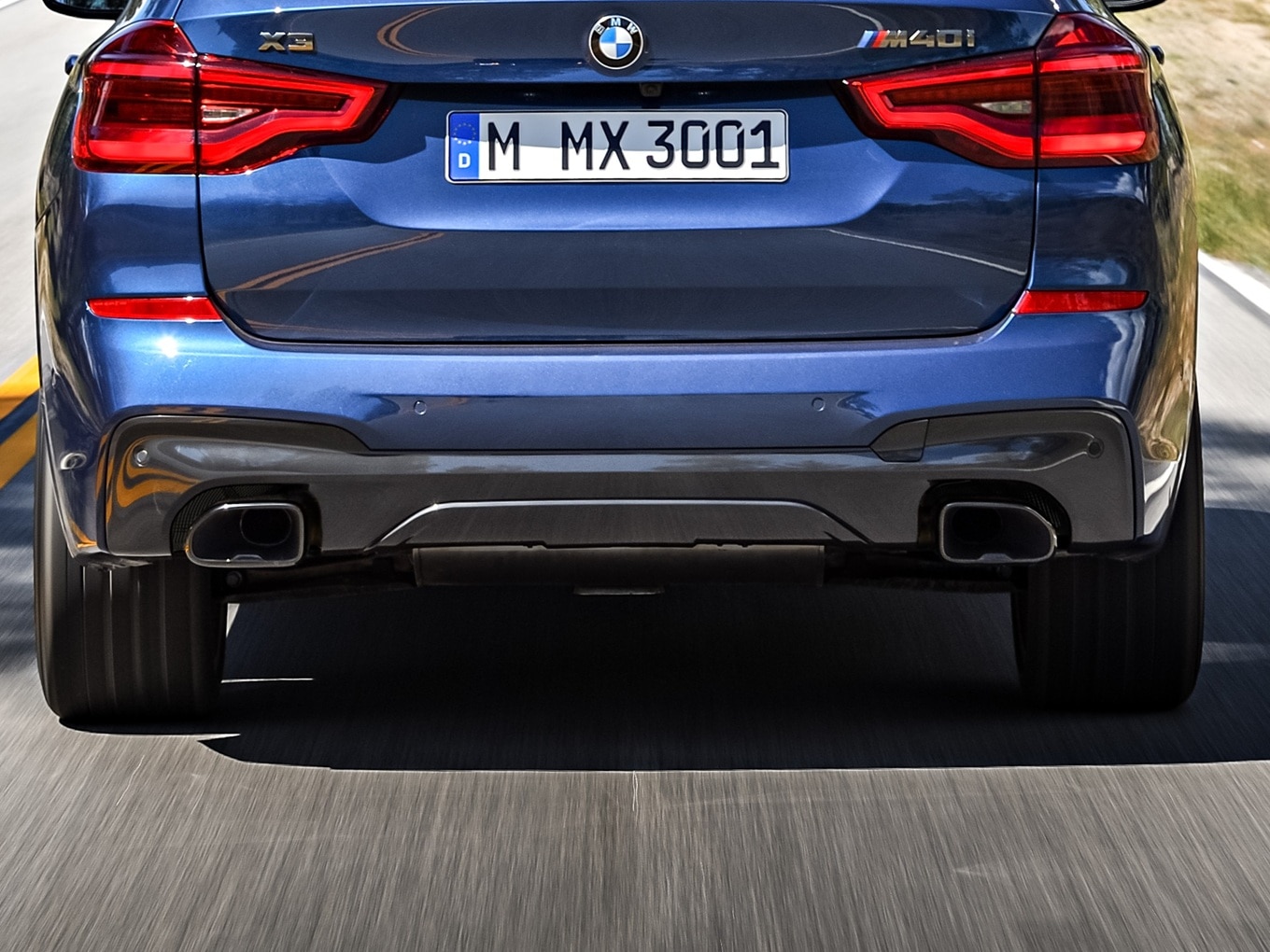 Heckansicht des BMW X3 M40i G01 mit zweiflutiger M Sportabgasanlage