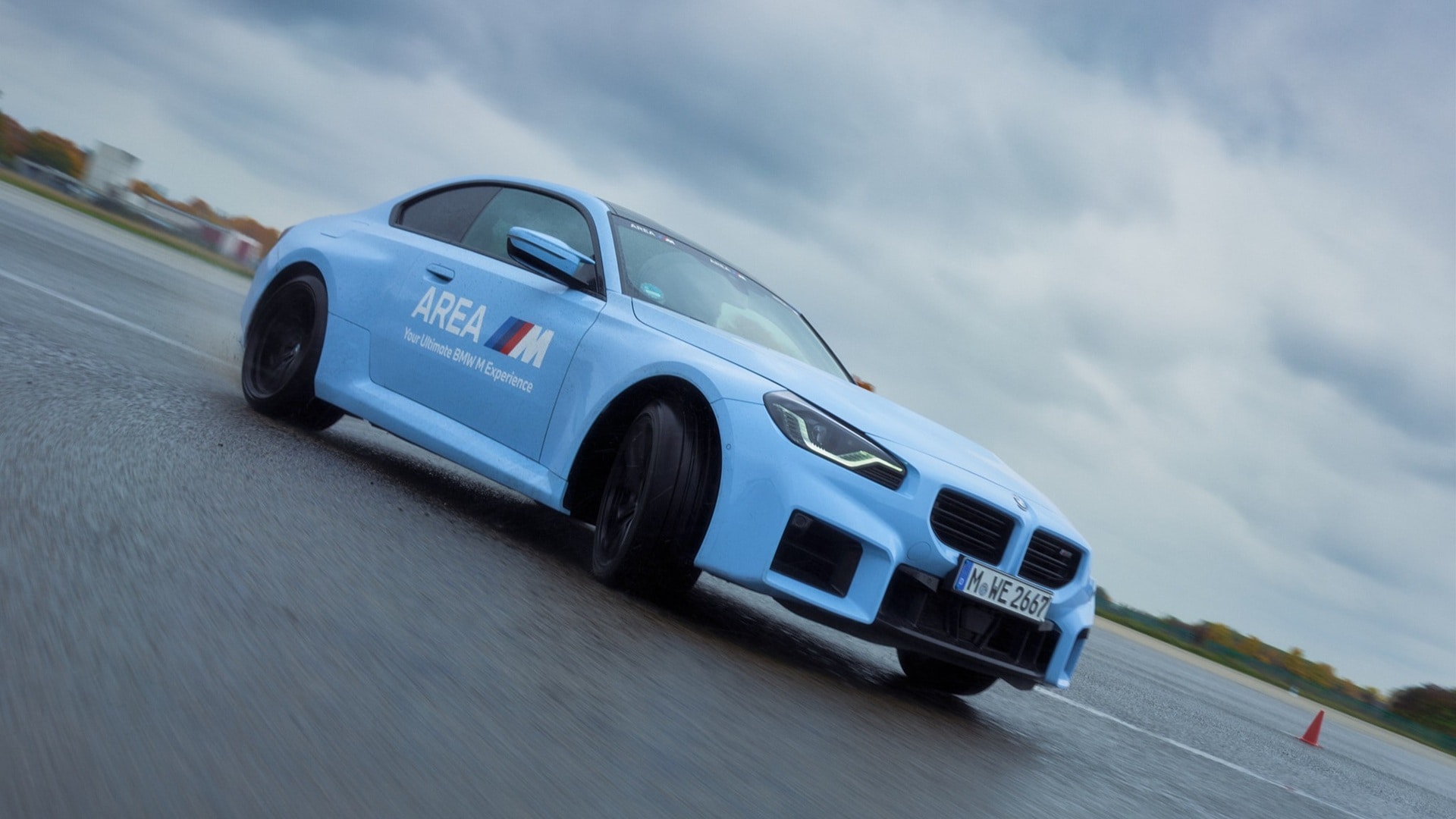 A BMW M2 while drifting.