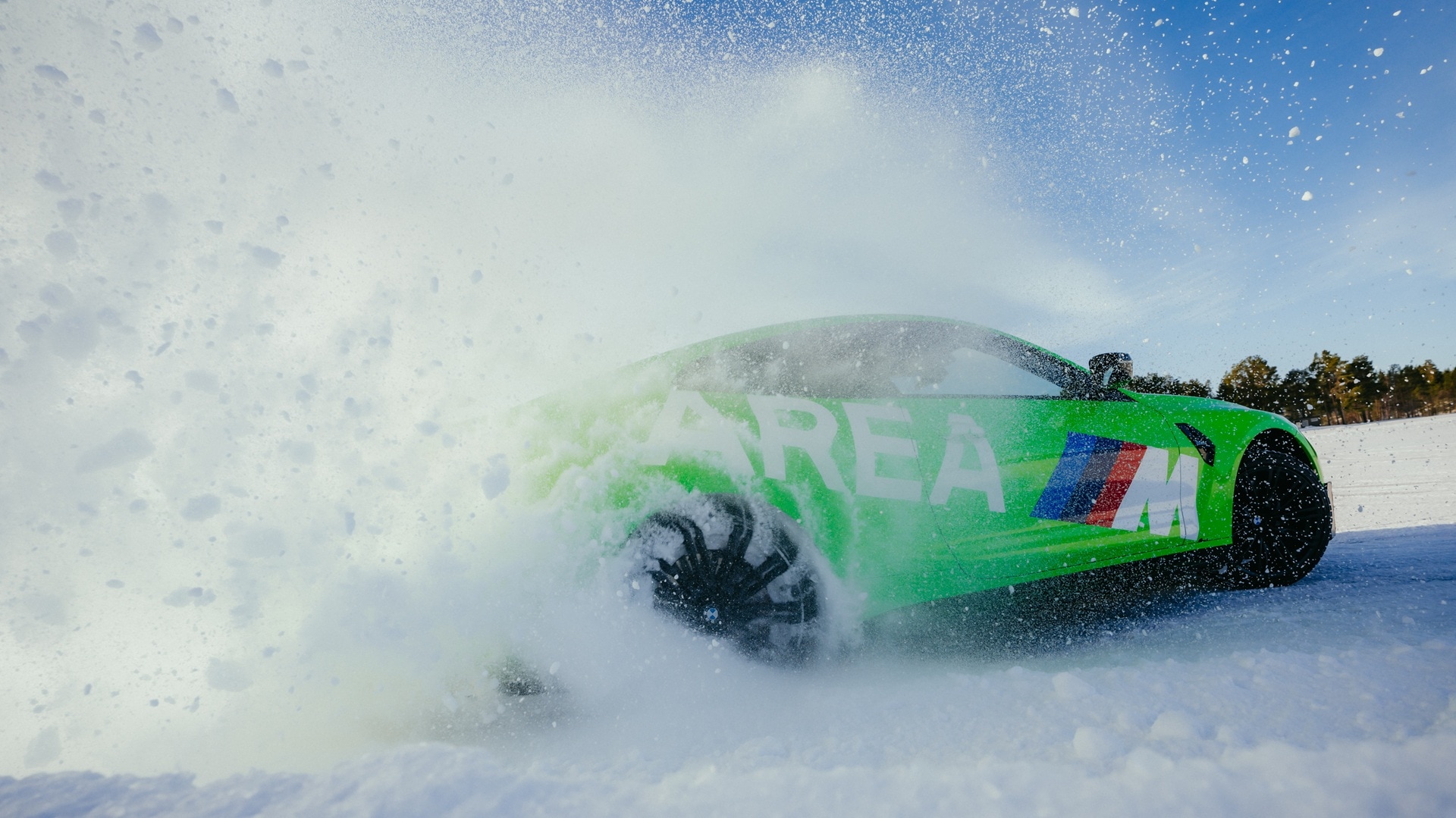 BMW M4 "Ice Racer" doing drifts on a frozen lake in the Swedish winter.