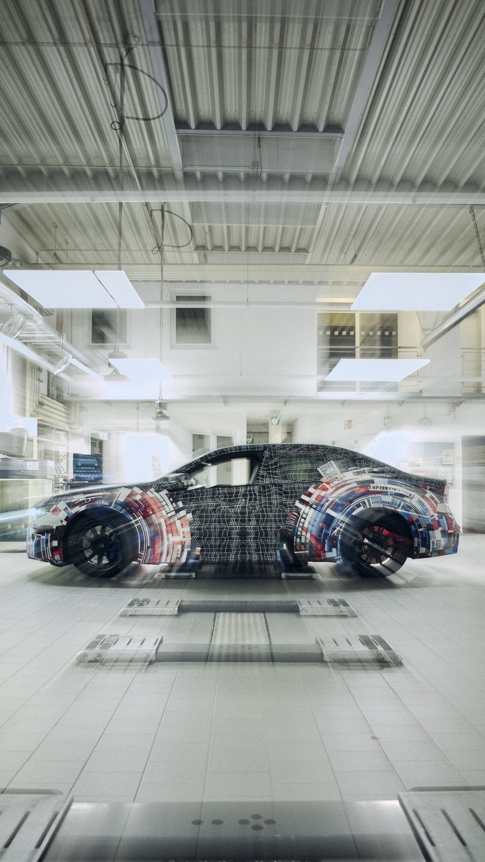 The all-electric prototype from BMW M in a workshop 