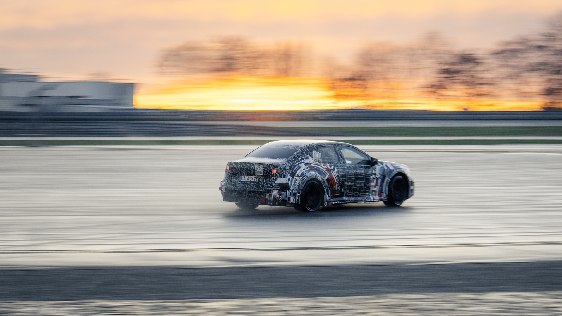 BMW M fully electric drivetrain test vehicle. on a test track
