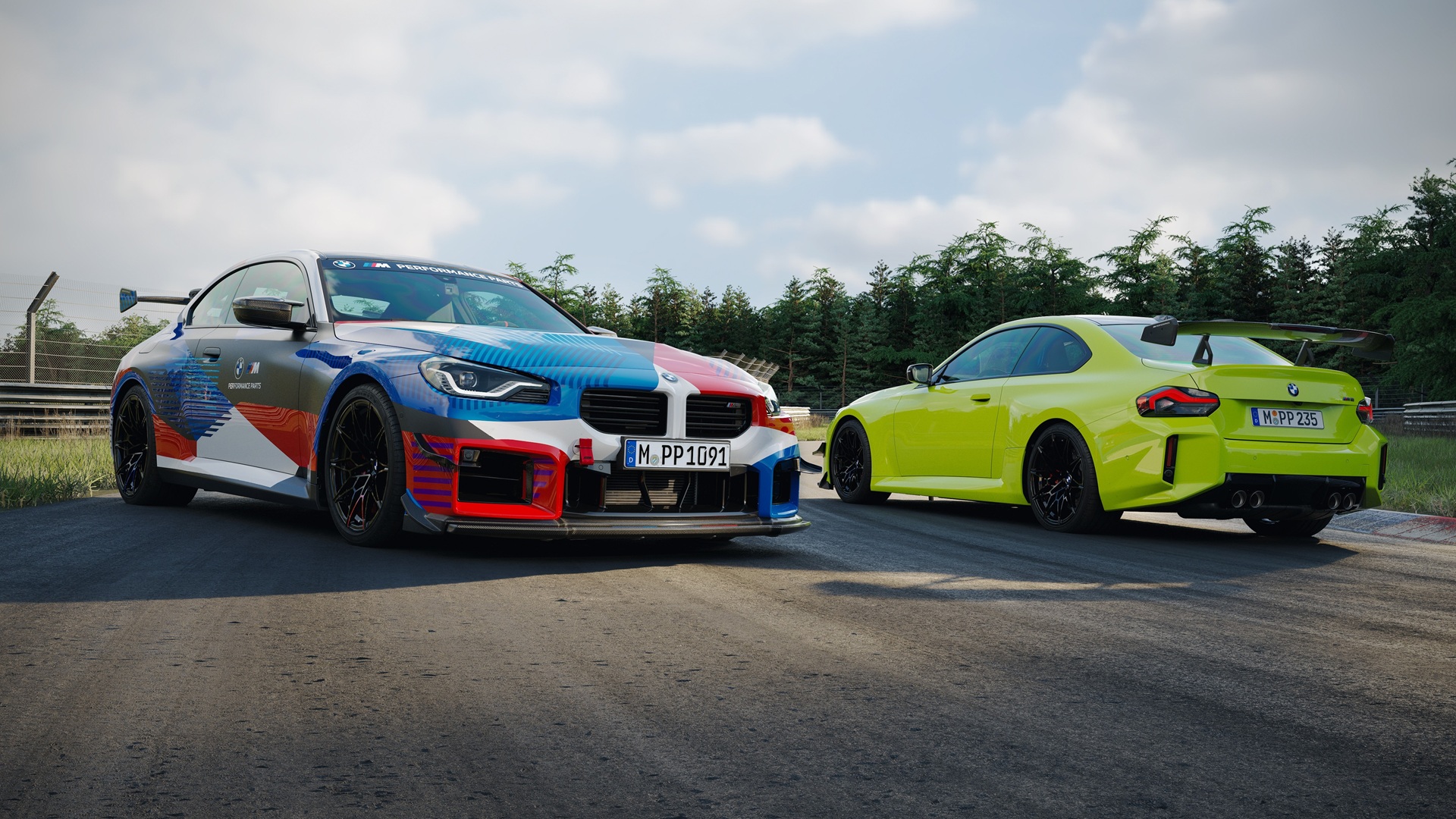 BMW M2 with M Performance Track Kit and BMW M2 with M Performance Track Kit and Livery in M colours.