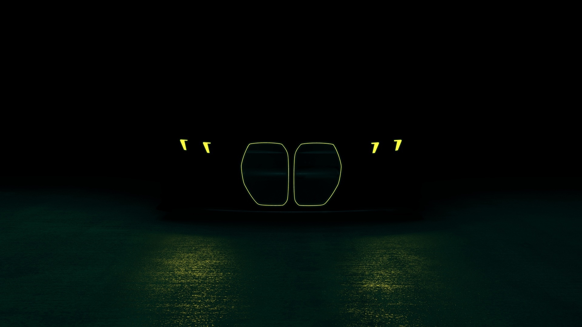 The M Yellow Lights of the BMW M3 Touring 24H glowing in the dark.