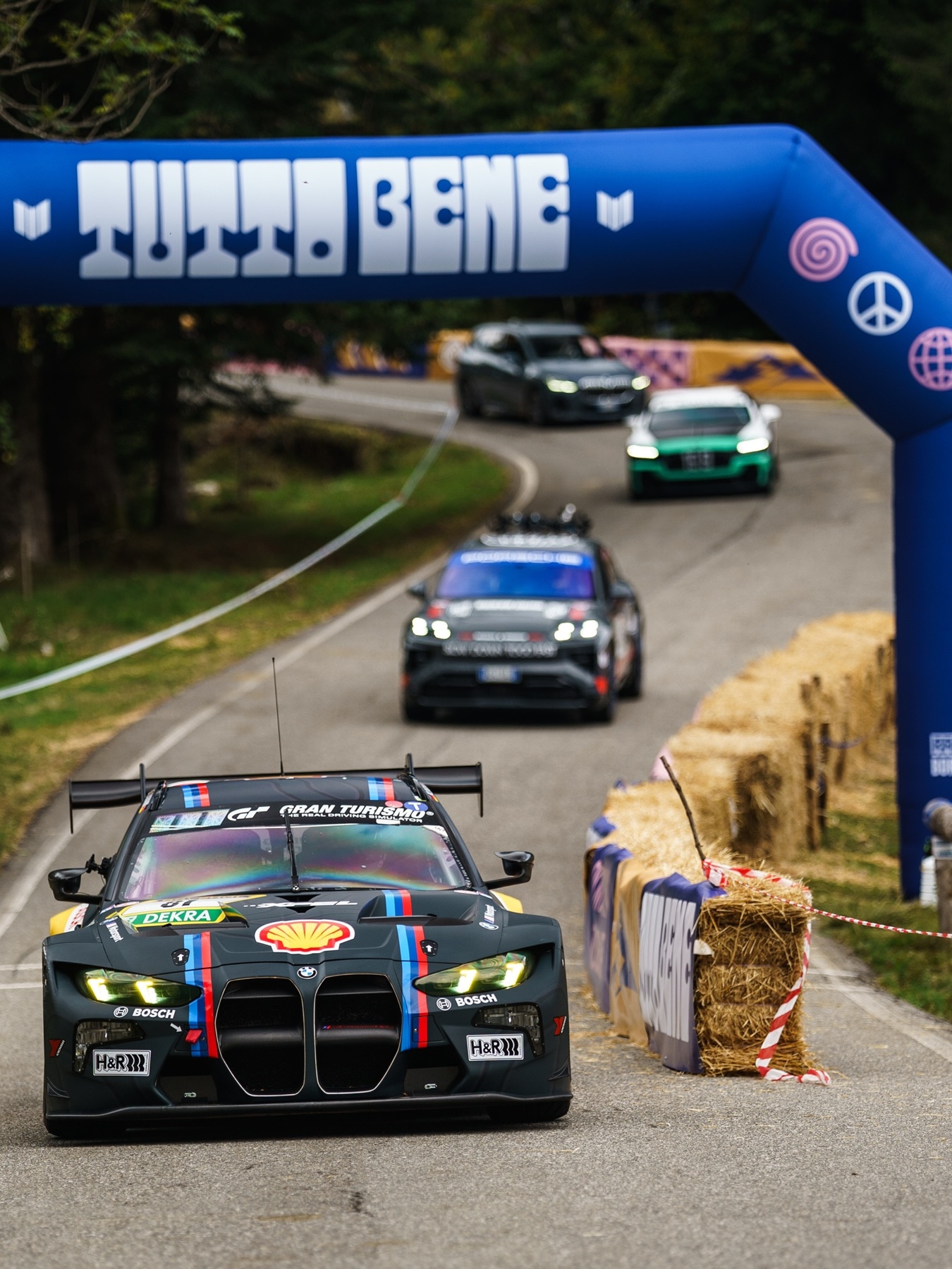 BMW M3 Touring 24H crosses the finish line at the Tutto Bene Hill Climb race.
